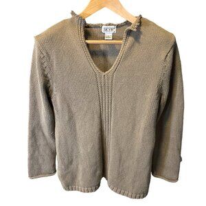 Vintage 90s Skyr Brown V Neck Rolled Cuff Sweater Sz S